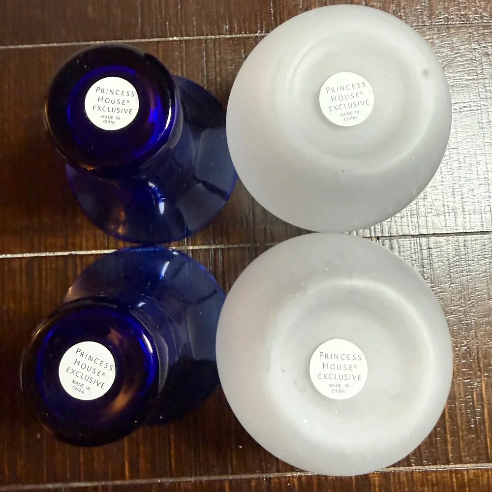 Princess House Tealight Candle Fairy Lamp Set Cobalt Blue Frosted Crystal 6161